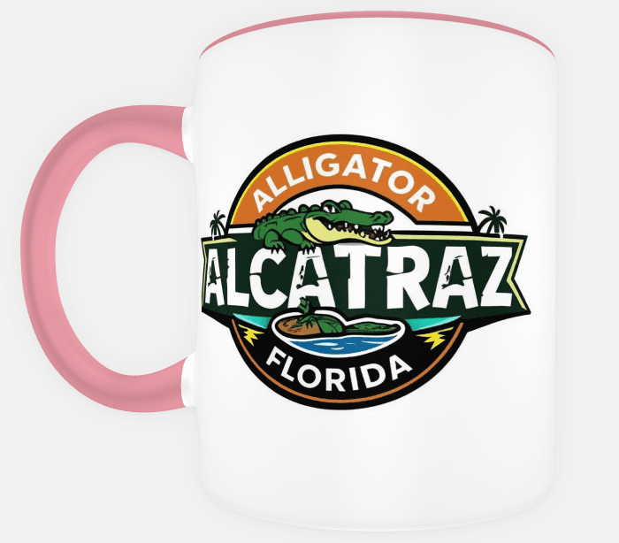 MUG (PINK HANDLE) Alligator Alcatraz Florida