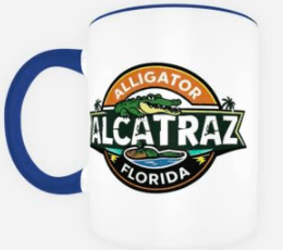 MUG (NAVY BLUE HANDLE) Alligator Alcatraz Florida